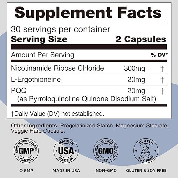 NR Nicotinamide Riboside w/Ergo & PQQ 60 caps - Image 3