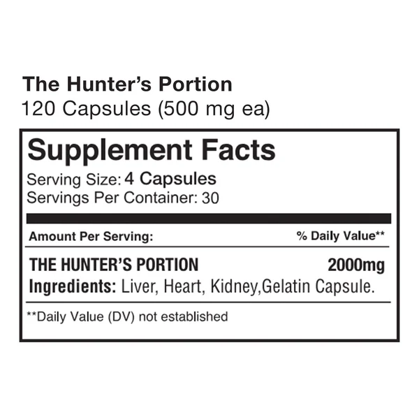 Hunter's Portion Elk Liver, Heart, and Kidney 120 capsules - Image 2