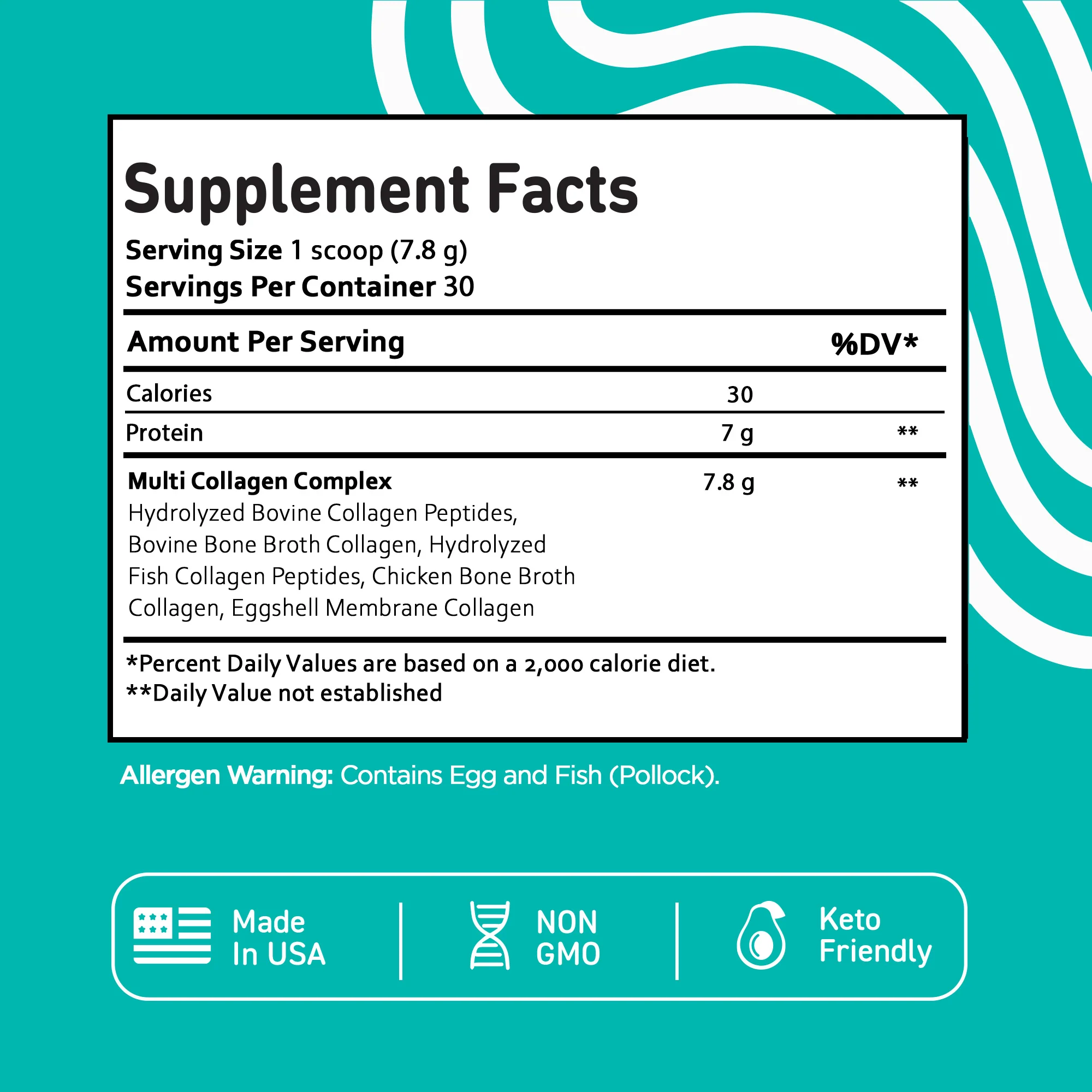 Multi Collagen Complex Peptides Type I II III V X Unflav. 8 ounce - Image 2
