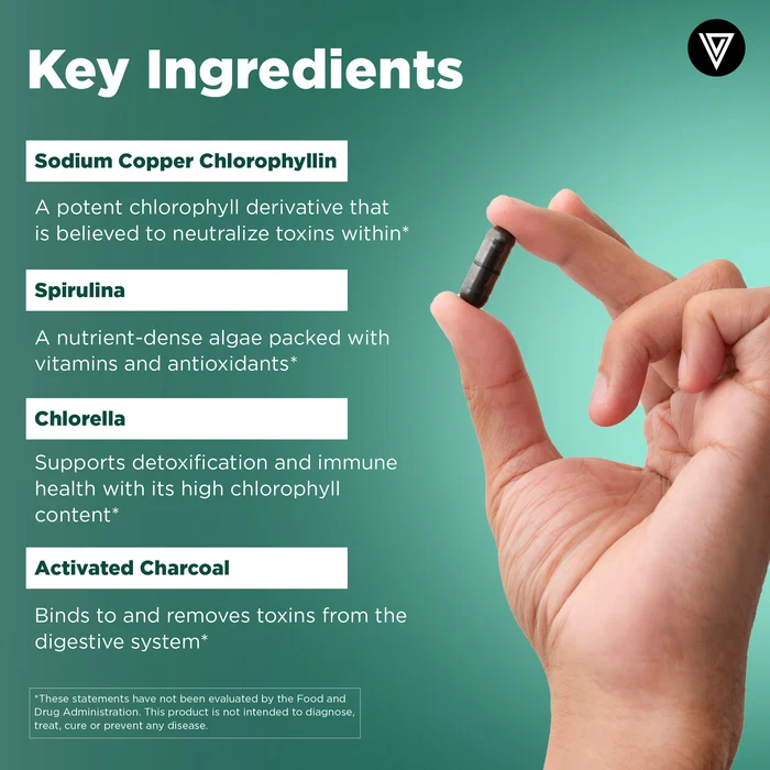 Chlorophyll Complex w/Spirulina/Chlorella/Activated Charcoal 60 caps - Image 3